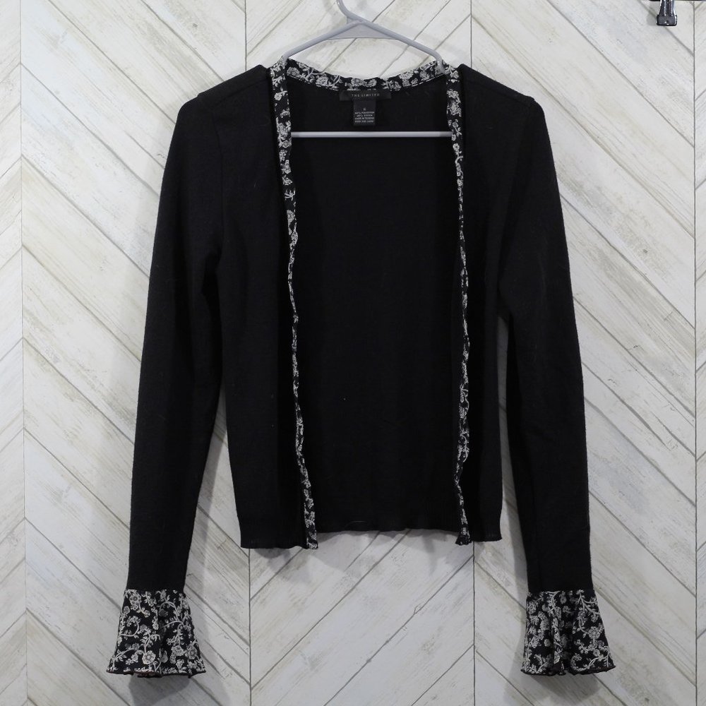 The Limited black sweater cardigan with floral trim designs Size S